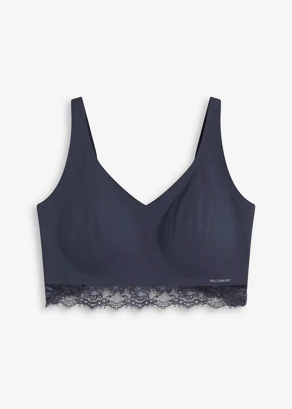 Wattiertes Feel Comfort  Seamless Bralette in blau von vorne - bonprix