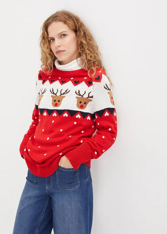 Weihnachtspullover in rot von vorne (im Anschnitt) - bonprix