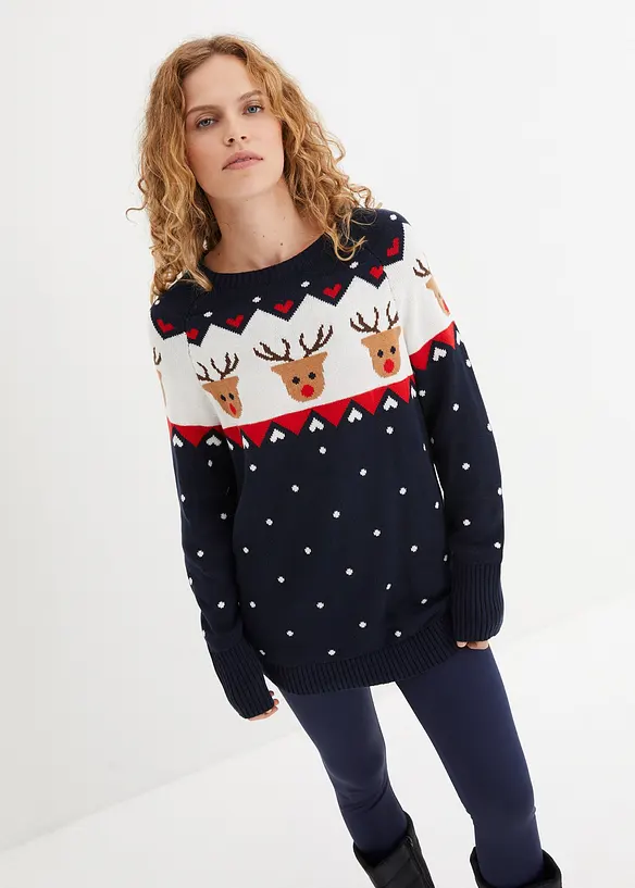 Weihnachtspullover in blau von vorne (im Anschnitt) - bonprix
