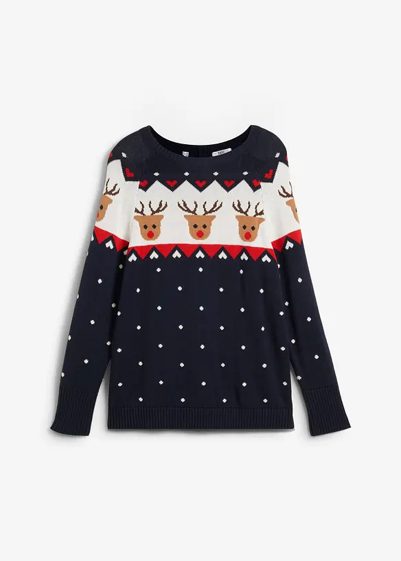 Weihnachtspullover in blau von vorne - bonprix
