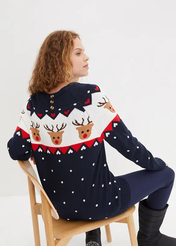 Weihnachtspullover in blau von hinten (im Anschnitt) - bonprix