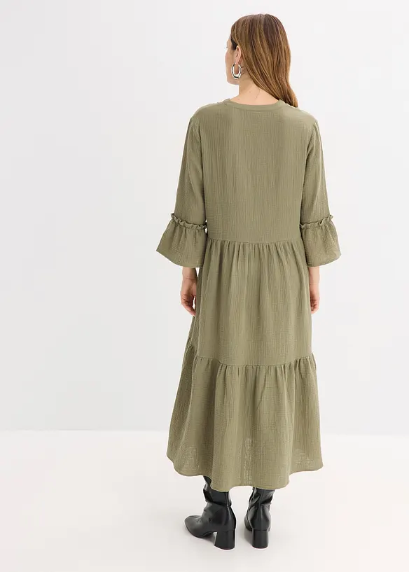 Midikleid aus weichem Musselin in grün von hinten (Totalaufnahme) - bonprix