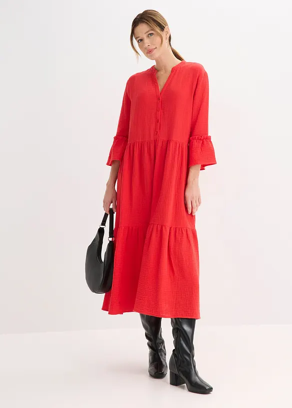 Midikleid aus weichem Musselin in rot von vorne (Totalaufnahme) - bonprix