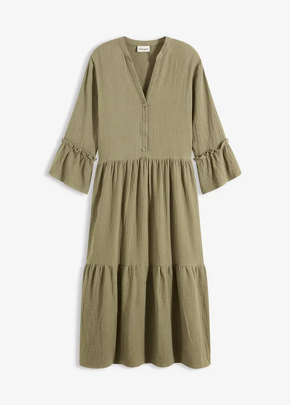 Midikleid aus weichem Musselin in grün von vorne - bonprix