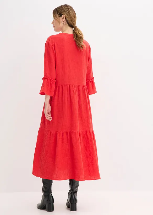 Midikleid aus weichem Musselin in rot von hinten (Totalaufnahme) - bonprix
