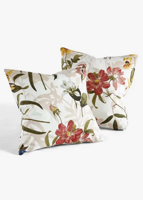 Kissenbezug mit floralem Design (2er Pack) in beige von vorne - bonprix