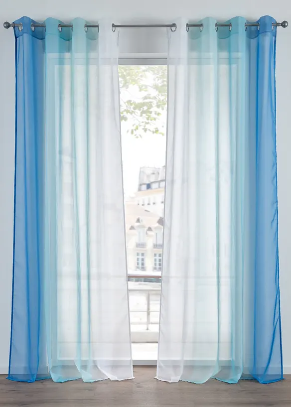 Transparente Gardine aus feinem Voile, auch in extra lang (2er Pack) in blau - bonprix
