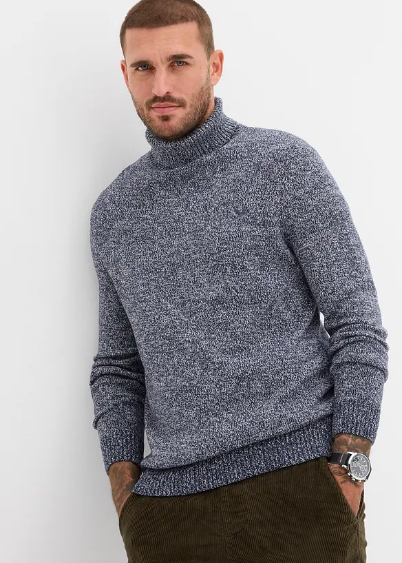 Rollkragenpullover mit Baumwolle in blau von vorne (im Anschnitt) - bonprix