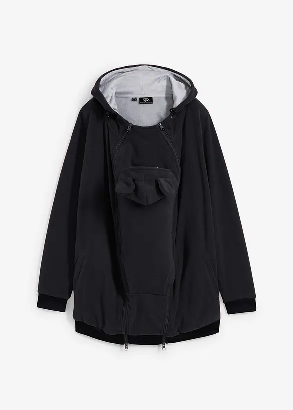 2-in-1 Umstands- und Tragejacke aus Fleece in schwarz von vorne - bonprix
