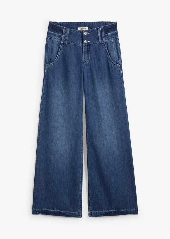 Wide-Leg-Jeans Mid Waist, Super Soft in blau von vorne - bonprix