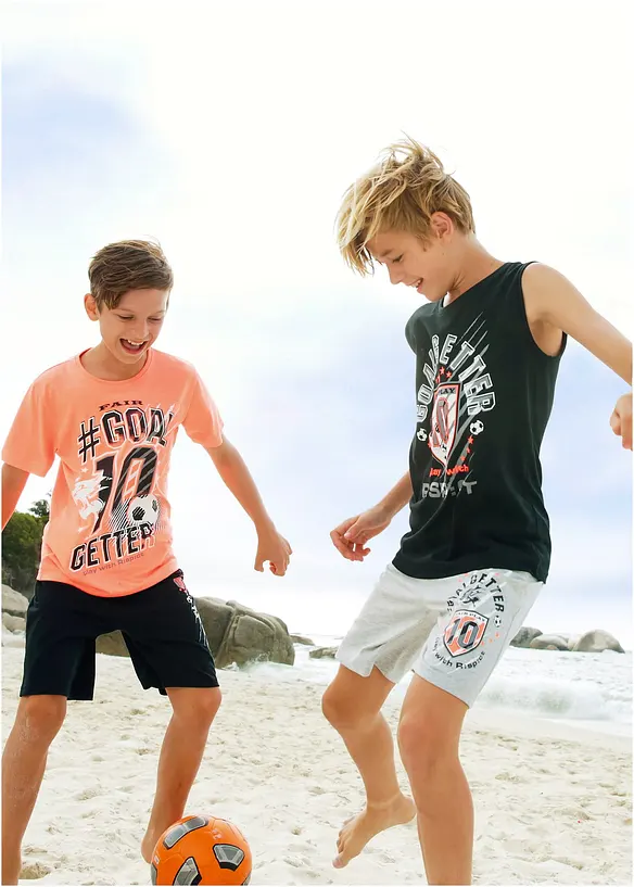 Jungen T-Shirt + Tanktop + Bermudas (4-tlg. Set) in schwarz - bonprix
