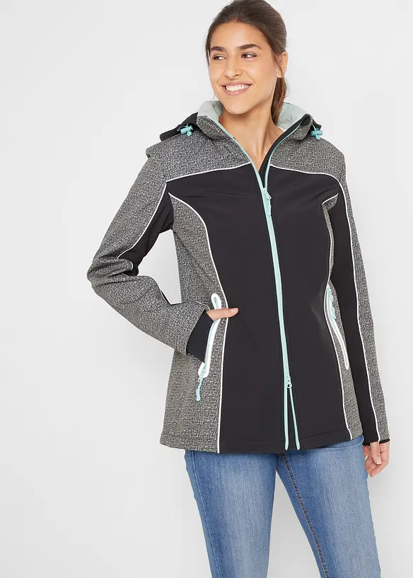 wasserabweisende Softshelljacke mit reflektierenden Details in grau von vorne (im Anschnitt) - bonprix
