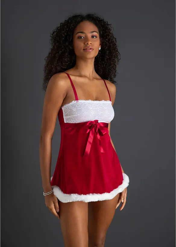 Weihnachts-Babydoll in rot von vorne (Totalaufnahme) - bonprix