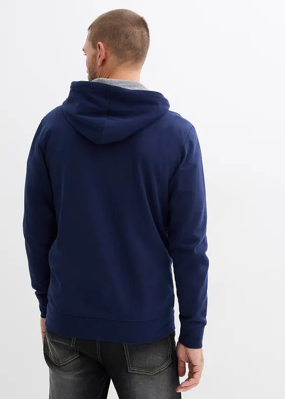 Kapuzen-Sweatjacke aus reiner Bio-Baumwolle in blau von hinten (im Anschnitt) - bonprix