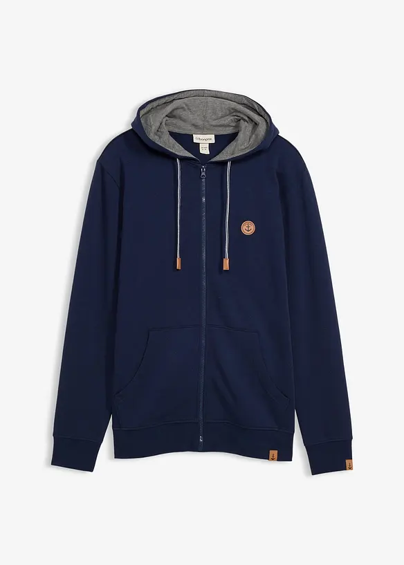 Kapuzen-Sweatjacke aus reiner Bio-Baumwolle in blau von vorne - bonprix