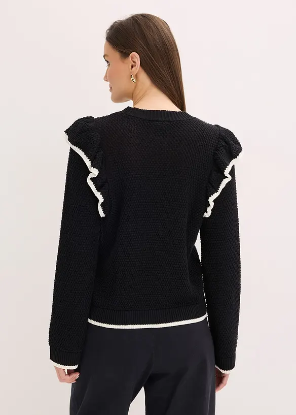 Feinstrickpullover aus Baumwoll-Mix in schwarz von hinten (im Anschnitt) - bonprix Feinstrickpullover aus Baumwoll-Mix in schwarz von hinten (im Anschnitt) - bonprix