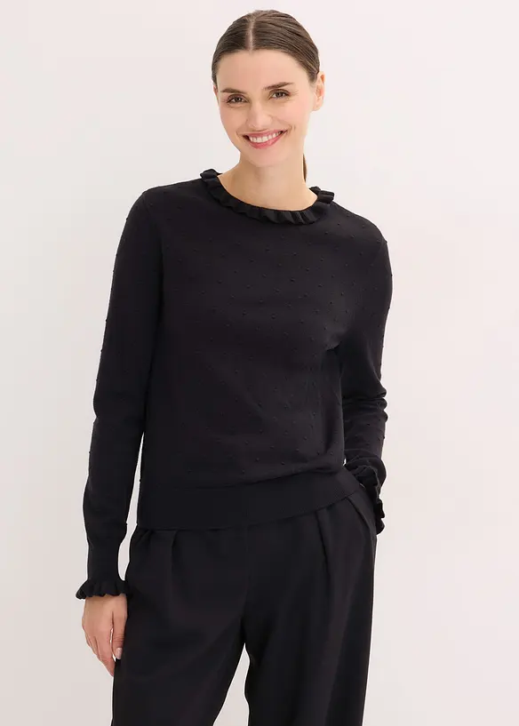 Feinstrickpullover aus Viskose-Mix in schwarz von vorne (im Anschnitt) - bonprix Feinstrickpullover aus Viskose-Mix in schwarz von vorne (im Anschnitt) - bonprix