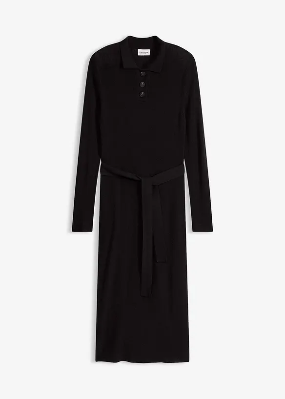 Ripp-Strickkleid aus Viskose-Mix in schwarz von vorne - bonprix
