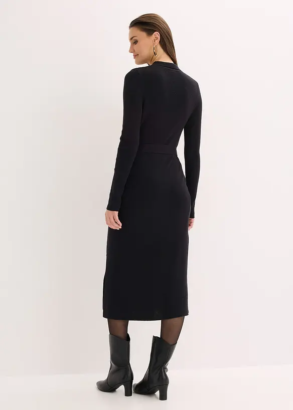 Ripp-Strickkleid aus Viskose-Mix in schwarz von hinten (Totalaufnahme) - bonprix