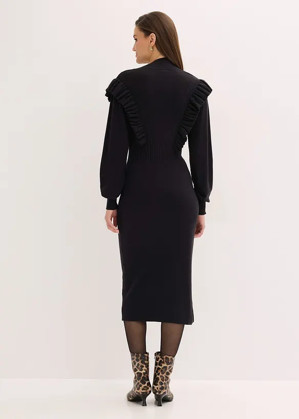 Strickkleid aus Viskose-Mix in schwarz von hinten (Totalaufnahme) - bonprix