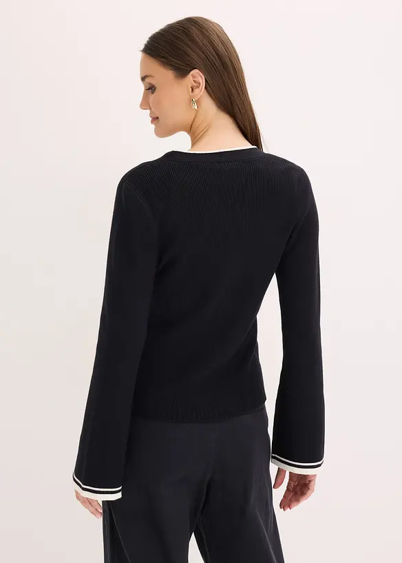 Ripp-Strickjacke aus Viskose-Mix in schwarz von hinten (im Anschnitt) - bonprix Ripp-Strickjacke aus Viskose-Mix in schwarz von hinten (im Anschnitt) - bonprix