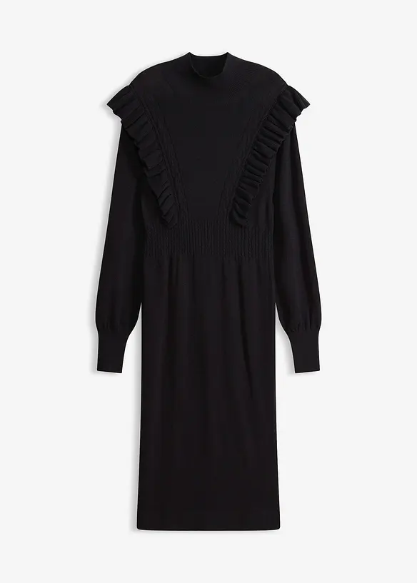 Strickkleid aus Viskose-Mix in schwarz von vorne - bonprix
