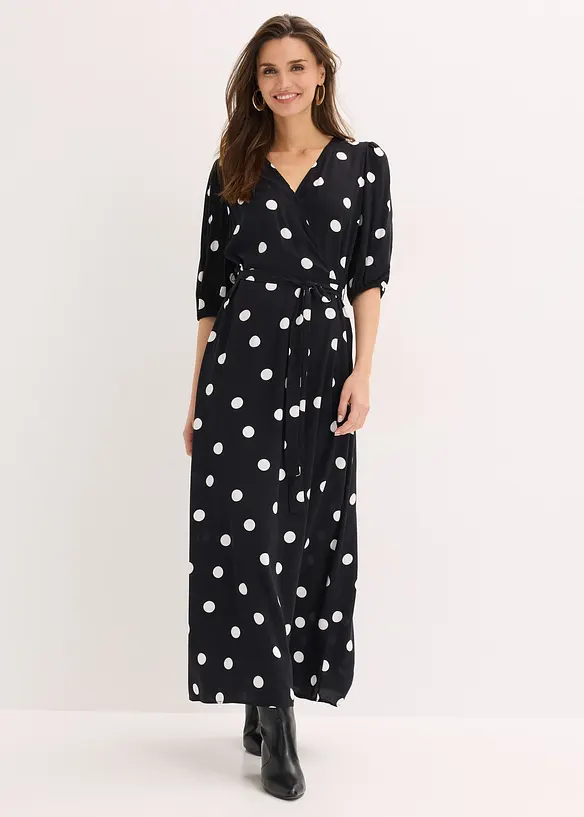 Maxikleid aus fließender Viskose in schwarz von vorne (Totalaufnahme) - bonprix