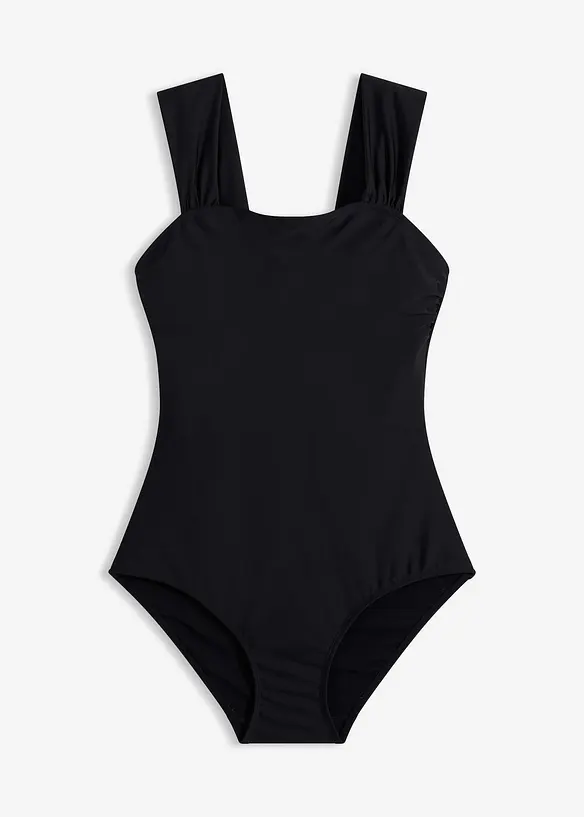 Medium Shape-Badeanzug mit breiten Trägern in schwarz von vorne - bonprix