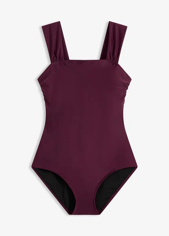 Medium Shape-Badeanzug mit breiten Trägern in lila von vorne - bonprix