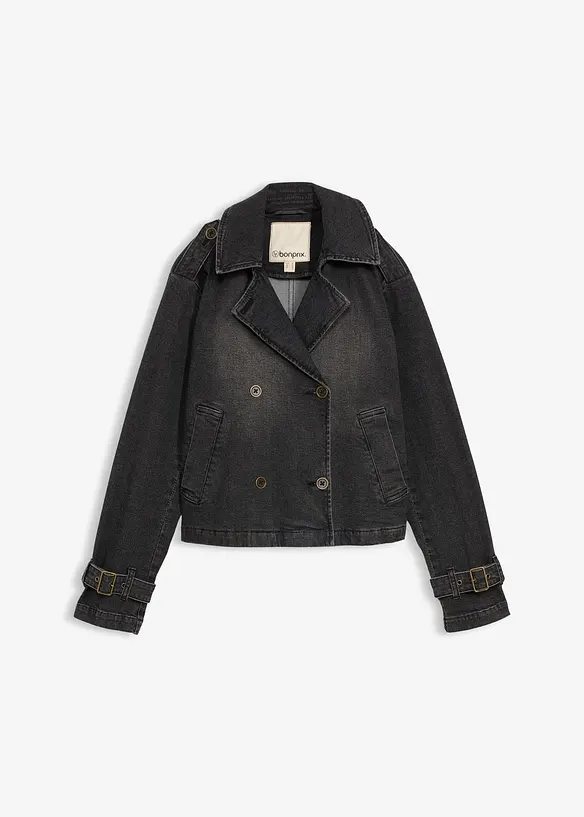 Denim Trenchjacke in schwarz von vorne - bonprix