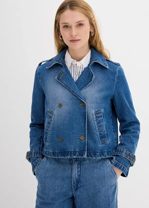 Denim Trenchjacke in blau von vorne (im Anschnitt) - bonprix