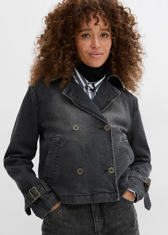 Denim Trenchjacke in schwarz von vorne (im Anschnitt) - bonprix