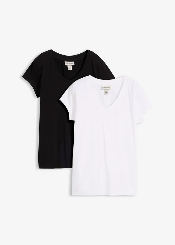 T-Shirt aus reiner Bio-Baumwolle (2er Pack) in schwarz von vorne - bonprix