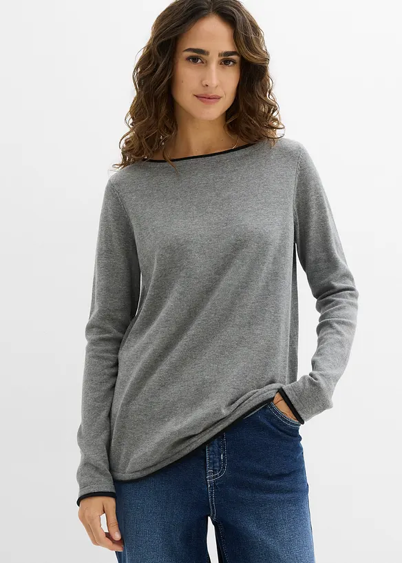 Feinstrickpullover aus Baumwollmix in grau von vorne (im Anschnitt) - bonprix Feinstrickpullover aus Baumwollmix in grau von vorne (im Anschnitt) - bonprix