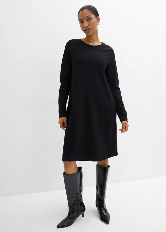 Shirtkleid in A-Linie aus Viskose-Mix in schwarz von vorne (Totalaufnahme) - bonprix