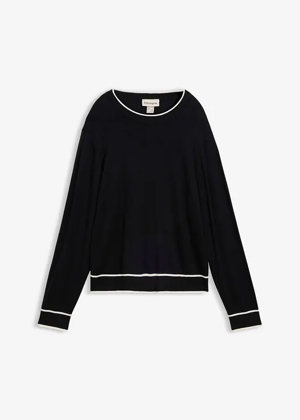 Feinstrickpullover aus Viskose-Mix in schwarz von vorne - bonprix