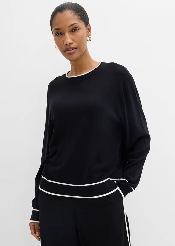 Feinstrickpullover aus Viskose-Mix in schwarz von vorne (im Anschnitt) - bonprix