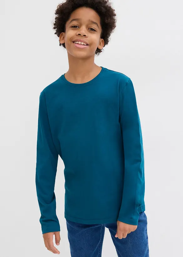 Langarmshirt mit Bio-Baumwolle (3er Pack) in petrol von vorne (im Anschnitt) - bonprix