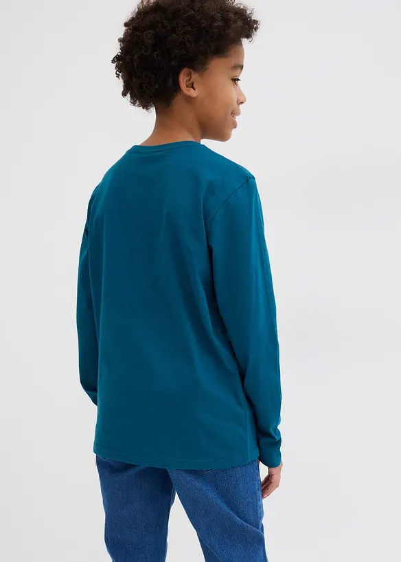 Langarmshirt mit Bio-Baumwolle (3er Pack) in petrol von hinten (im Anschnitt) - bonprix