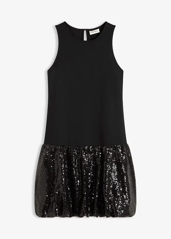 Paillettenkleid aus bequemen Punto di Roma in schwarz von vorne - bonprix Paillettenkleid aus bequemen Punto di Roma in schwarz von vorne - bonprix