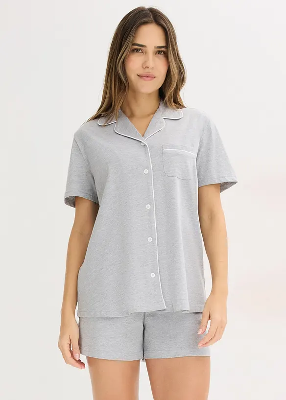 Shorty mit Knopfleiste in grau von vorne (Totalaufnahme) - bonprix