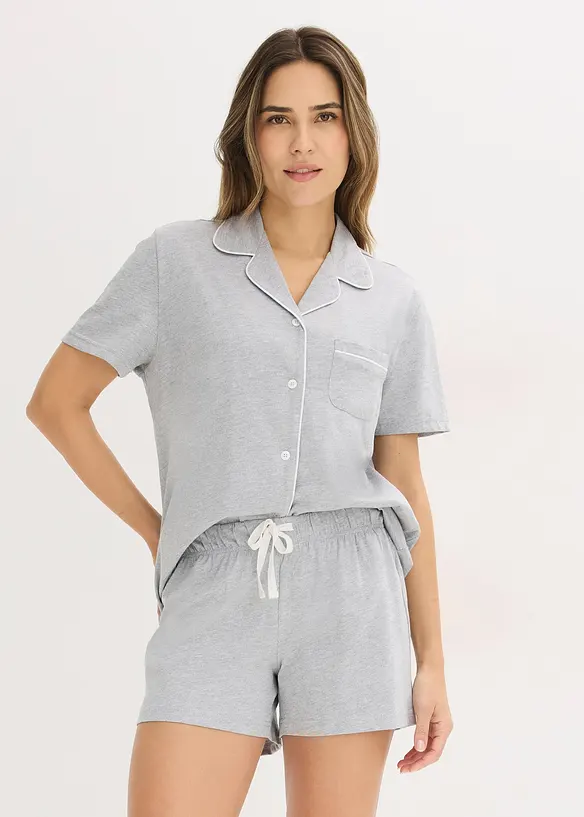 Shorty mit Knopfleiste in grau im Look von vorne (Totalaufnahme) - bonprix