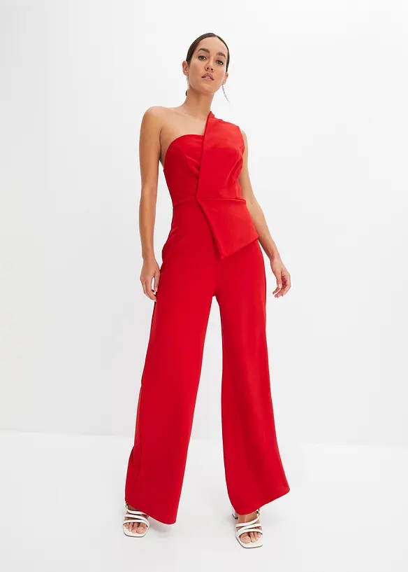 Overall aus strukturiertem Crepe in rot von vorne (Totalaufnahme) - bonprix Overall aus strukturiertem Crepe in rot von vorne (Totalaufnahme) - bonprix