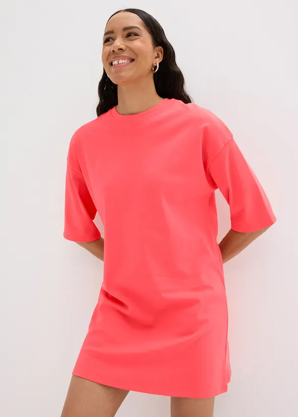 Oversize-Shirtkleid aus schwerer Bio-Baumwolle in pink von vorne (Totalaufnahme) - bonprix
