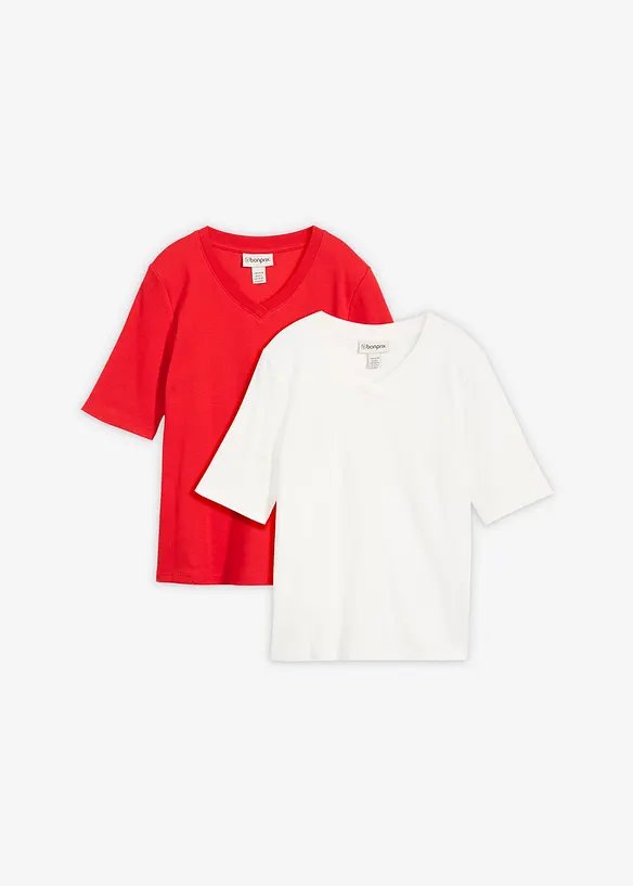 Rippshirt (2er-Pack) in weiß von vorne - bonprix