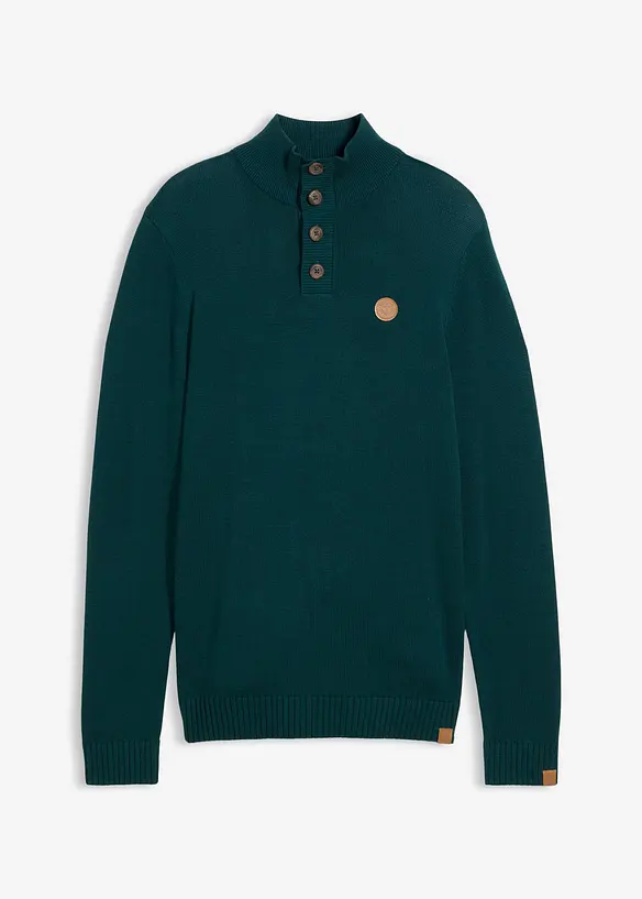 Troyer-Pullover aus weichem Baumwollmix in grün von vorne - bonprix
