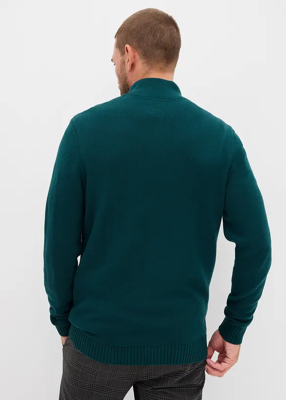 Troyer-Pullover aus weichem Baumwollmix in grün von hinten (im Anschnitt) - bonprix