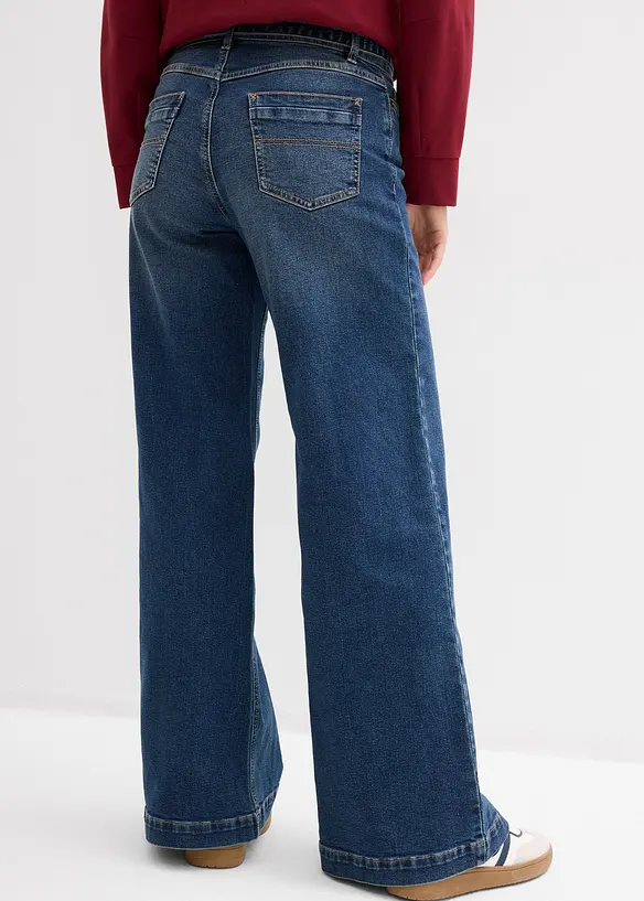 Wide-Leg-Jeans Mid Waist, Full Length in blau von hinten - bonprix