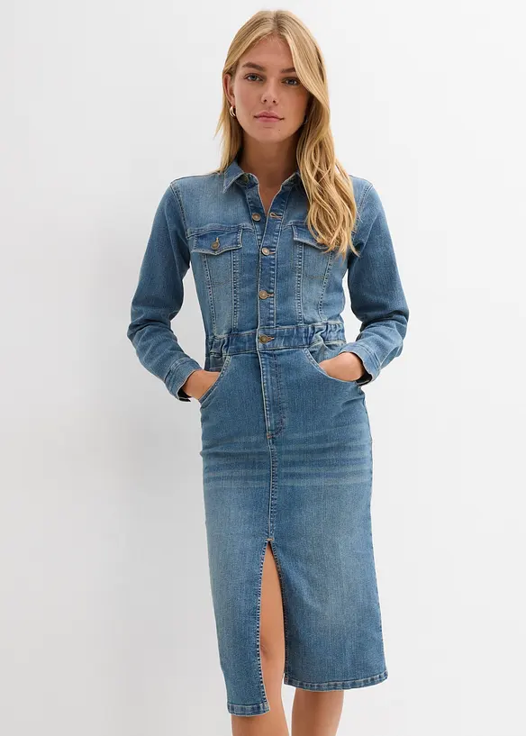 Jeanskleid mit Bio-Baumwolle in blau von vorne (Totalaufnahme) - bonprix Jeanskleid mit Bio-Baumwolle in blau von vorne (Totalaufnahme) - bonprix
