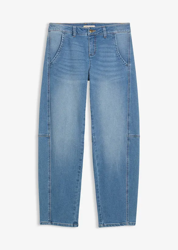 Barrel-Jeans Mid Waist in blau von vorne - bonprix